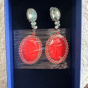 Swarovski Red and Light Green Drop Earrings
